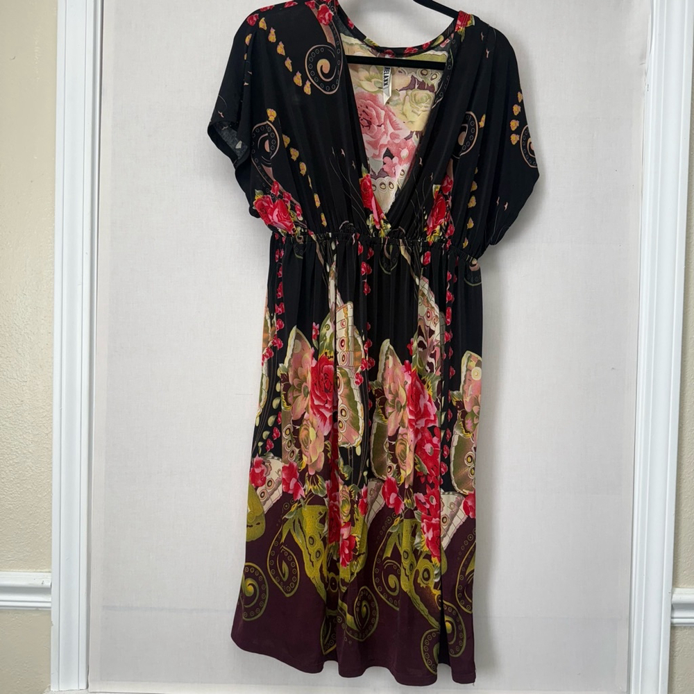 Women's RELAXX by Exist Dress 1X Black Floral Print